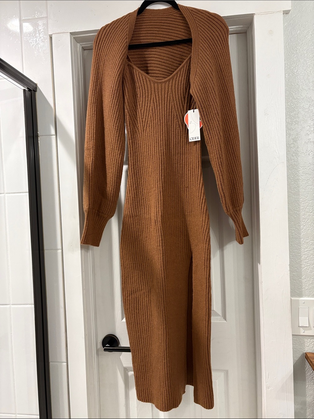 Cider Ribbed Knit Maxi Dress in Warm Brown